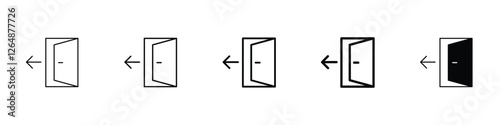 Set of 5 pixel perfect Sign out icon with 1 unexpanded, 1 silhouette, "Sign out icon symbolizing logout, exit or account sign-off