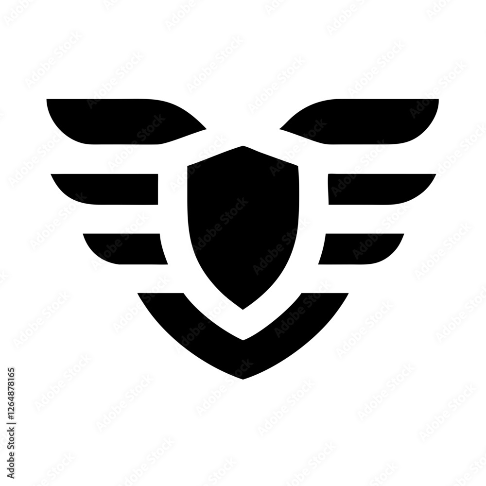 shield icon with wings, monochrome design, graphic representation, transparent background shield icon with wings, monochrome design, graphic representation, transparent background