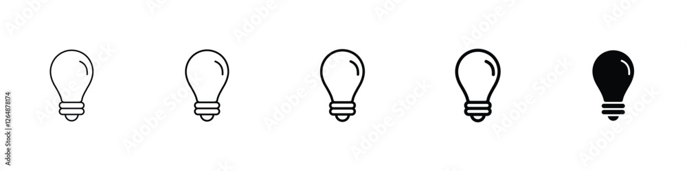 Set of 5 pixel perfect Bulb icon with 1 unexpanded, 1 silhouette, Bulb icon symbolizing light, ideas and innovation, perfect for creativity, energy and brainstorming designs