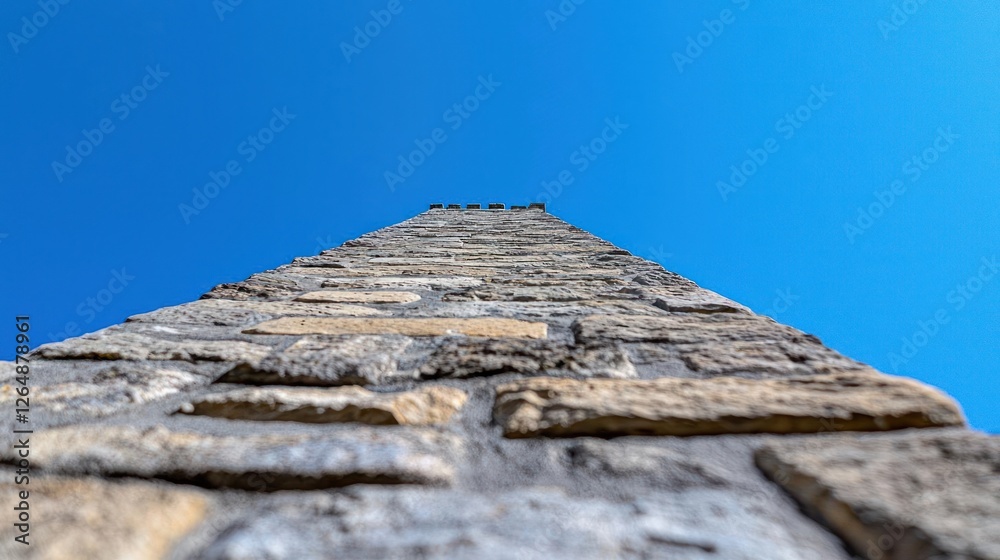 Low Angle View Of Stone Wall Against Blue Sky Low Angle View Of Stone Wall Against Blue Sky