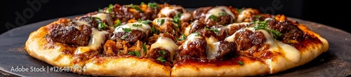 Delicious Pizza with Meatballs and Melted Cheese. Generative AI photo