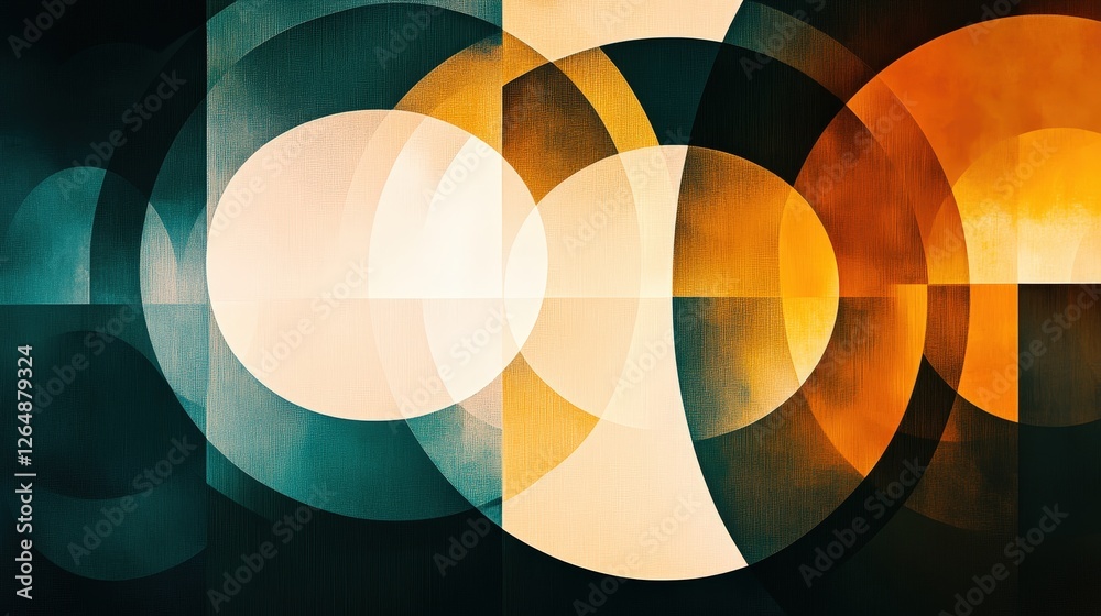 Obraz premium A layered design with overlapping circles and squares, each shape varying in opacity and size, resulting in a striking, depth-filled composition