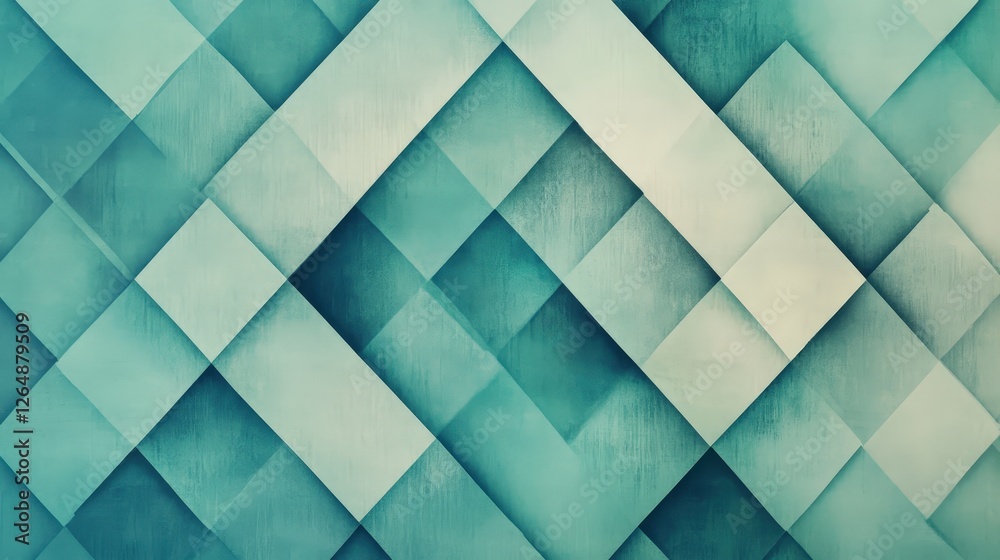 A layered diamond pattern with varying sizes and subtle gradient effects in soft blues and greens, offering a sophisticated, modern look that suits corporate branding or high-end design