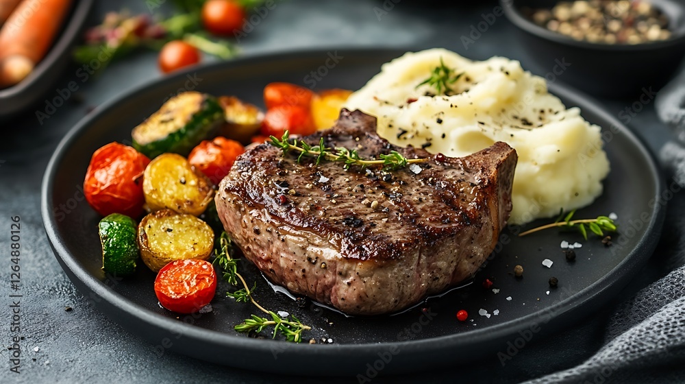 Close-Up Shot of a Perfectly Cooked Steak with a Sizzling Sear Close-Up Shot of a Perfectly Cooked Steak with a Sizzling Sear