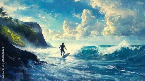Surfer heading to the sea