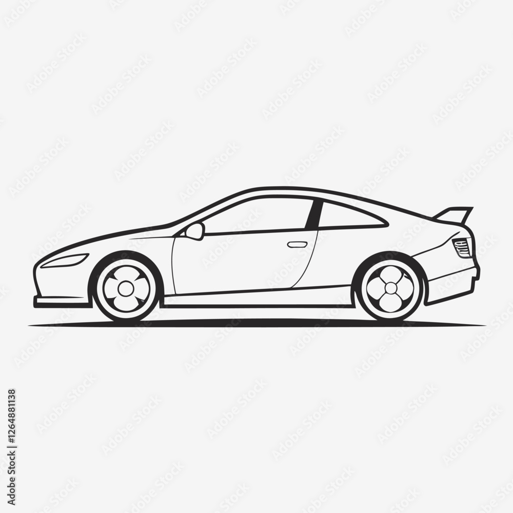 A sleek, side-profile of a car in minimalistic line art. A sleek, side-profile of a car in minimalistic line art.