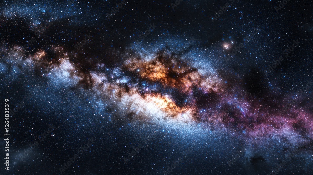 Fototapeta premium Stunning Deep Space View of Colorful Galaxy with Bright Stars and Nebulae in the Cosmic Night Sky