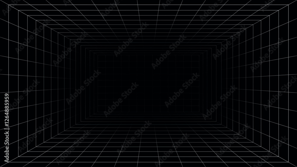 Obraz premium Futuristic Black Grid Tunnel with 3D Perspective