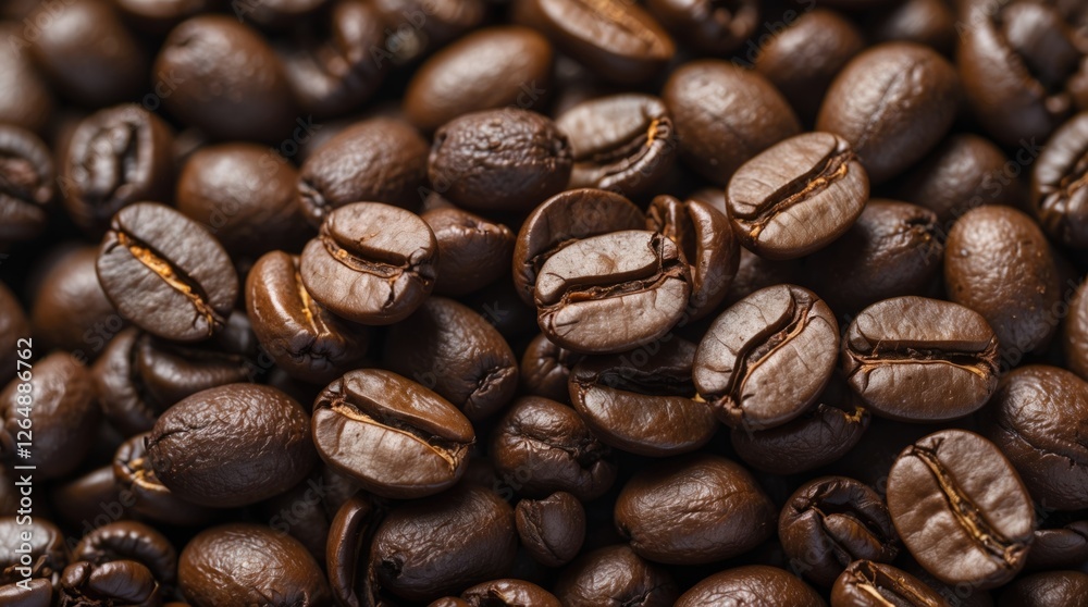 Obraz premium Close-up of roasted coffee beans with varying shades of brown and a smooth texture suitable for background use and coffee-related concepts.