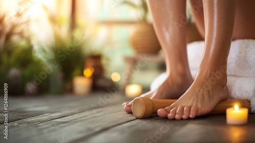 Wallpaper Mural Anti cellulite massage of leg with wooden roller tool, health care concept, spa salon treatment Torontodigital.ca