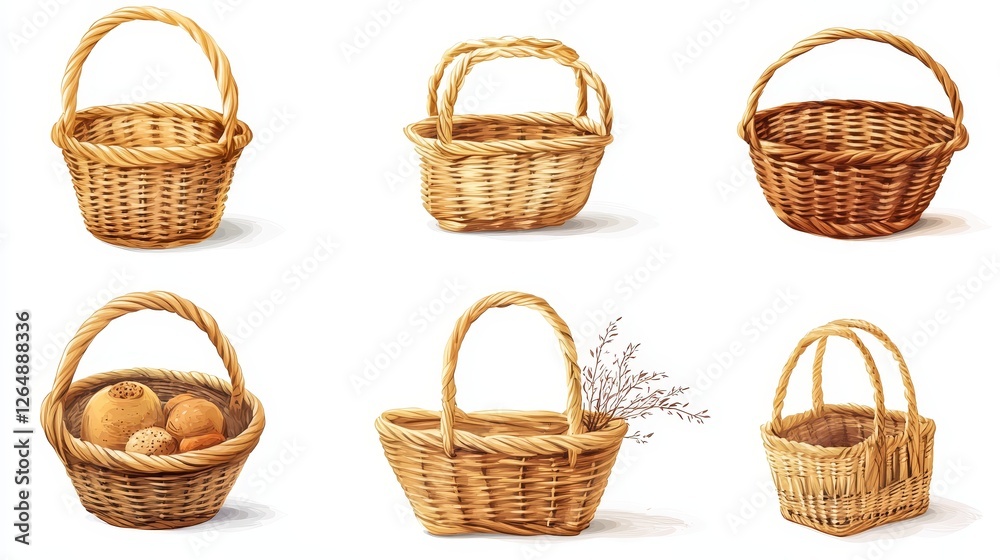 Wicker basket vector realistic set icon. Vector illustration basketry on white background. Isolated realistic set icon wicker basket . Wicker basket vector realistic set icon. Vector illustration basketry on white background. Isolated realistic set icon wicker basket .