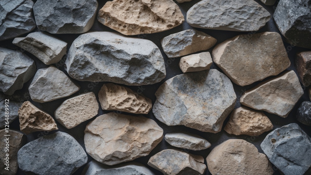 Textured arrangement of various stones in natural colors on a surface suitable for backgrounds and designs Copy Space Textured arrangement of various stones in natural colors on a surface suitable for backgrounds and designs Copy Space