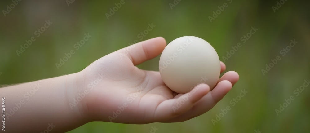 A Child's Hand Cradling a Smooth Orb in Nature's Embrace A Child's Hand Cradling a Smooth Orb in Nature's Embrace