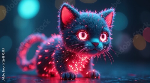 Cyberpunk Cat with Glowing Neon Fur