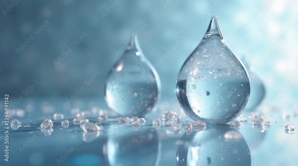 3D Rendered Glass Teardrop Reflecting Light and Shadows 3D Rendered Glass Teardrop Reflecting Light and Shadows