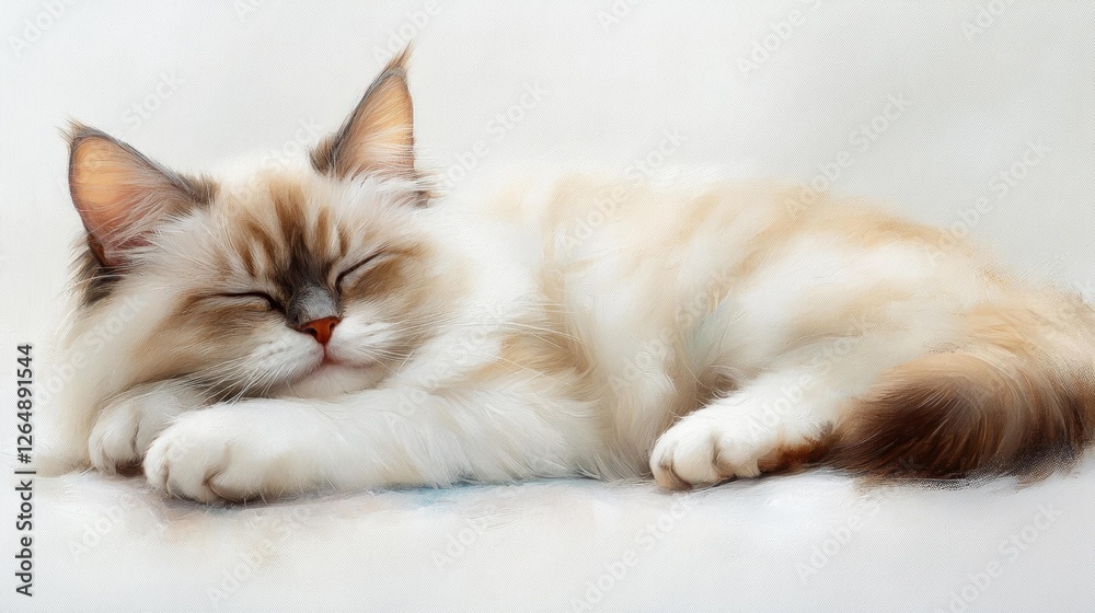 Sleepy Cat Resting on White Isolated Background in Peaceful State. Generative AI Sleepy Cat Resting on White Isolated Background in Peaceful State. Generative AI