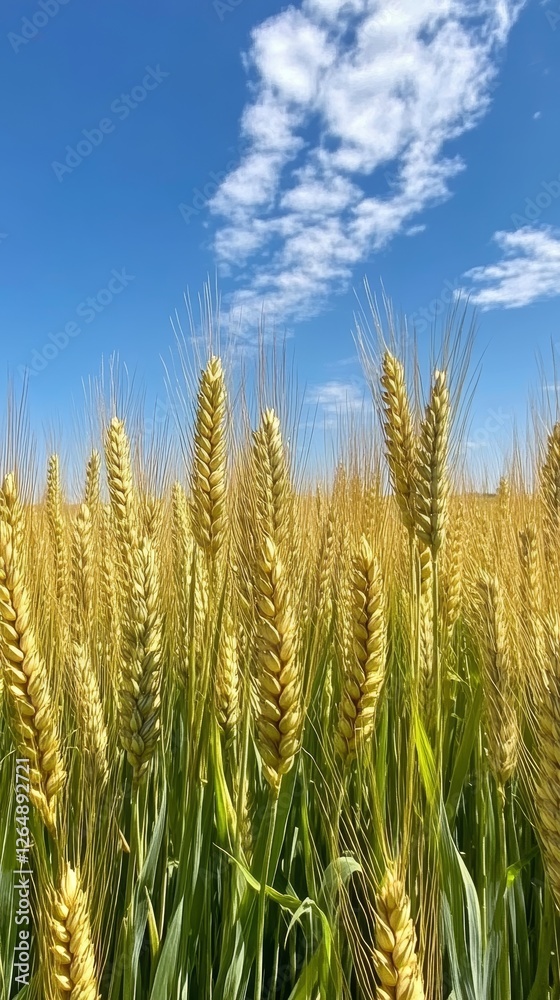 Golden wheat field growing under blue sky in palouse region Golden wheat field growing under blue sky in palouse region