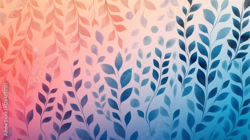 Botanical gradient design, palm shadows composition, coral pink to azure fade, geometric dot pattern, modern tropical aesthetic, minimal nature elements, soft color transition, elegant leaf motif,