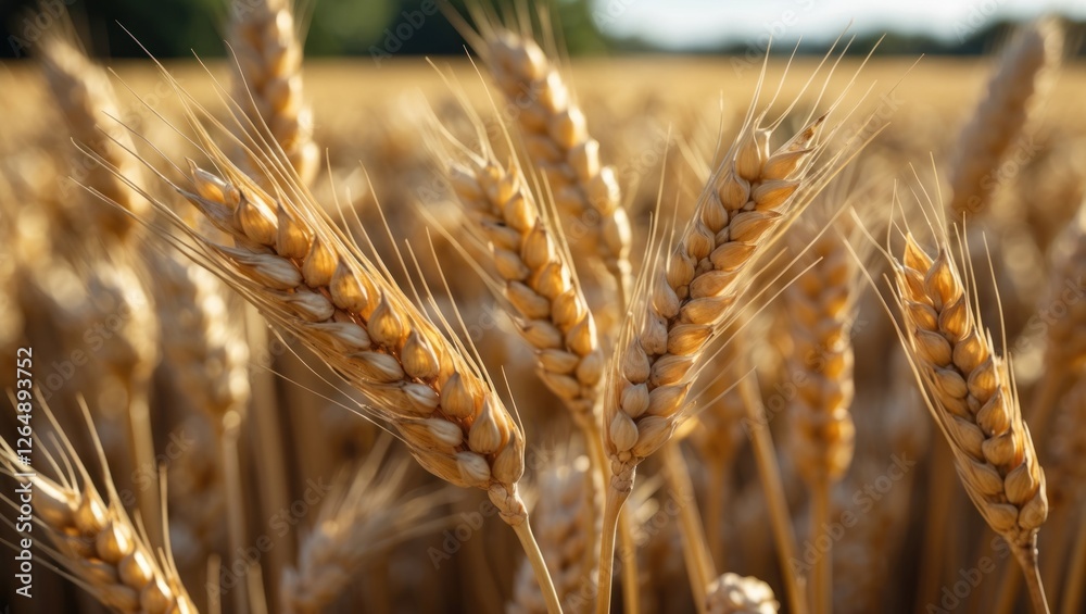 Close-up of golden wheat ears in a field with a blurred background and natural sunlight Copy Space Close-up of golden wheat ears in a field with a blurred background and natural sunlight Copy Space