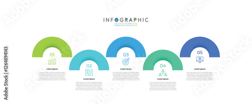 5 Steps Infographic five steps are arranged horizontally from left to right, promoting a clear, linear progression. Instructional graphics with 5 steps sequence design for web pages