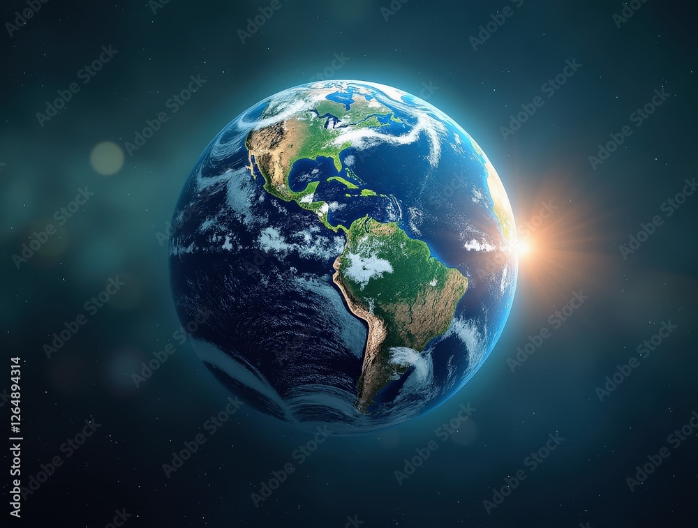 Planet earth rotating in space with sunlight shining from behind Planet earth rotating in space with sunlight shining from behind