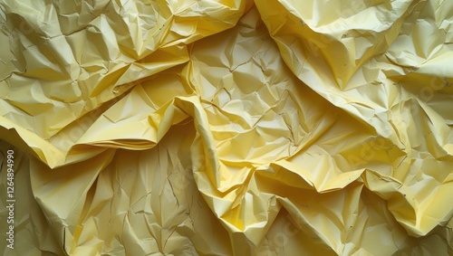 Crumpled yellow paper texture background with folds and creases suitable for various design projects Copy Space photo