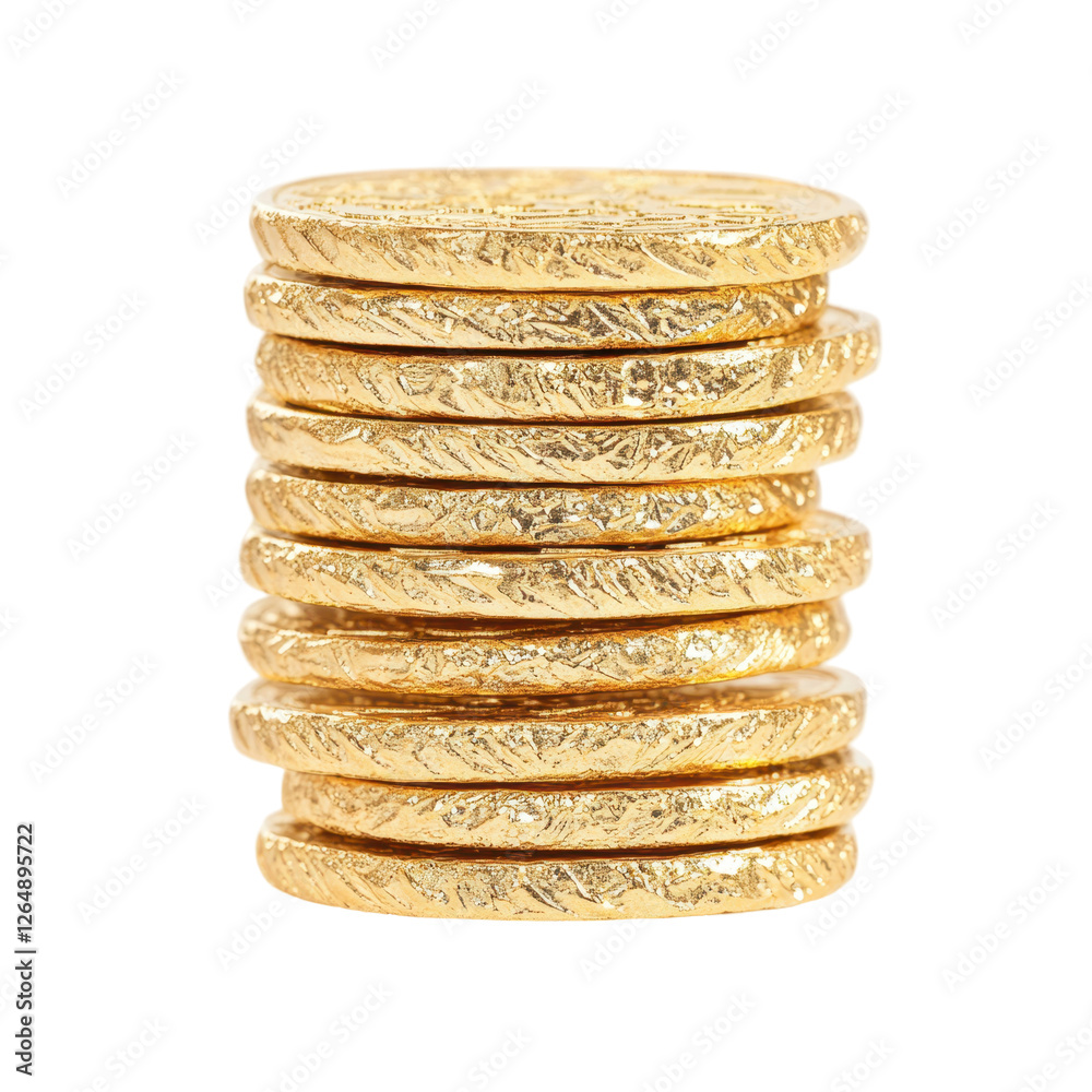 Golden Coins Stack: A vertical close-up shot of a stack of textured gold coins, showcasing intricate detailing and a luxurious feel. The image evokes wealth, prosperity, and financial success. Golden Coins Stack: A vertical close-up shot of a stack of textured gold coins, showcasing intricate detailing and a luxurious feel. The image evokes wealth, prosperity, and financial success.
