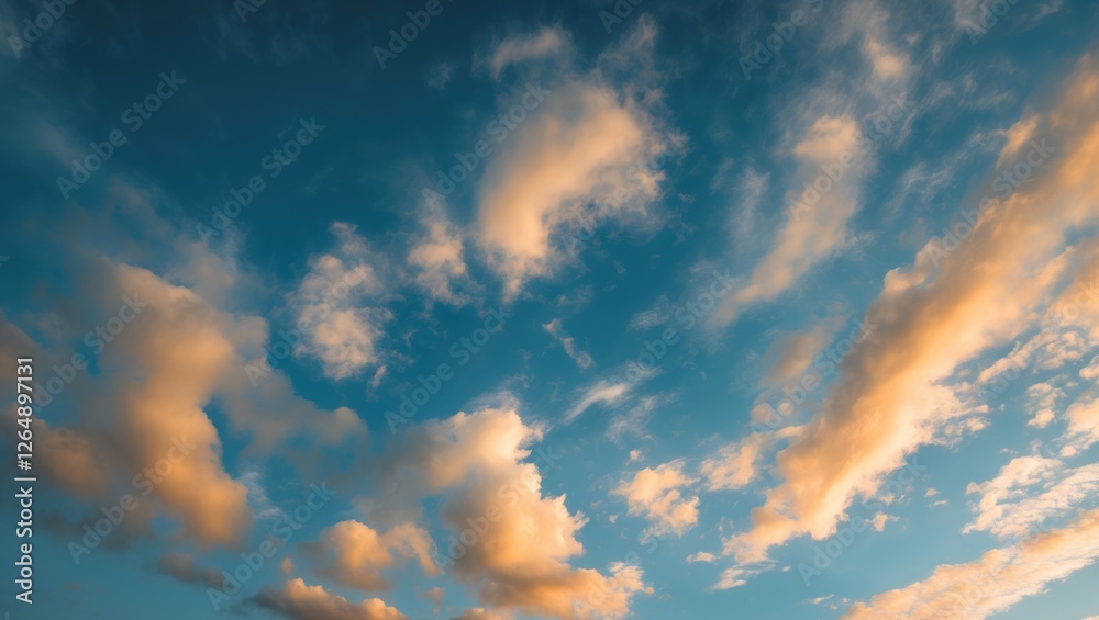 Sky with soft clouds during sunset in a vibrant blue atmosphere natural background with ample Copy Space Sky with soft clouds during sunset in a vibrant blue atmosphere natural background with ample Copy Space