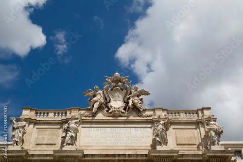 Architectural details of the Trevi Fountain in Rome photo