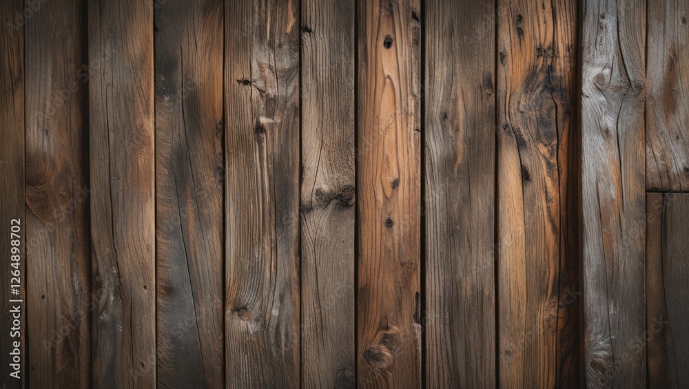 Fototapeta premium Wooden wall panel texture with varying shades of brown and grey colors Copy Space