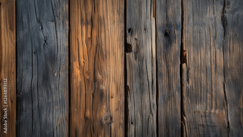 Fototapeta premium Wooden Planks Background with Varied Textures and Colors Ideal for Rustic Design Copy Space