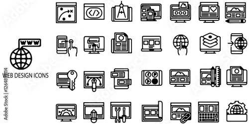 Web design simple concept 28 icons set. Contains such computer, animation, software .Vector illustration.