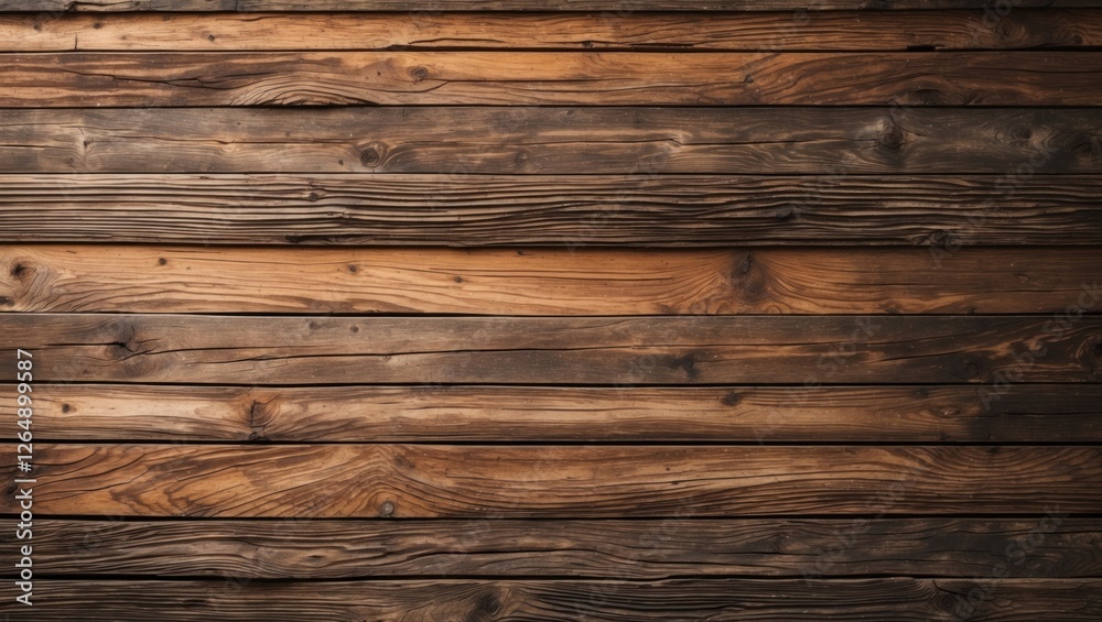 Fototapeta premium Wooden wall texture with horizontal planks in various shades of brown ideal for backgrounds or design elements Copy Space