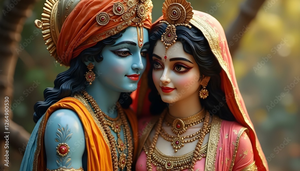 Image of a statue of lord Krishna and Radha Image of a statue of lord Krishna and Radha