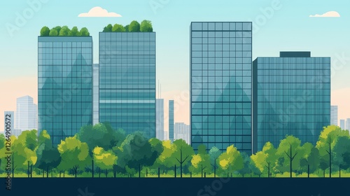 Cityscape with Modern Skyscrapers and Lush Green Park