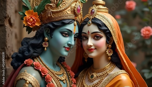 Image of a statue of lord Krishna and Radha