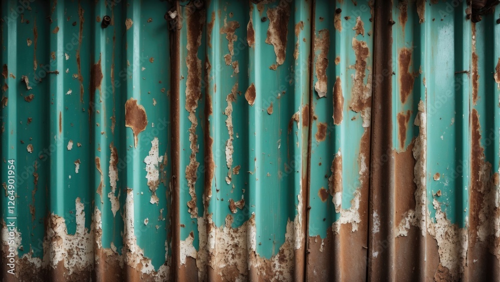 Rusty corrugated metal texture with peeling turquoise paint and orange-brown corrosion layers provides vintage industrial backdrop Copy Space Rusty corrugated metal texture with peeling turquoise paint and orange-brown corrosion layers provides vintage industrial backdrop Copy Space