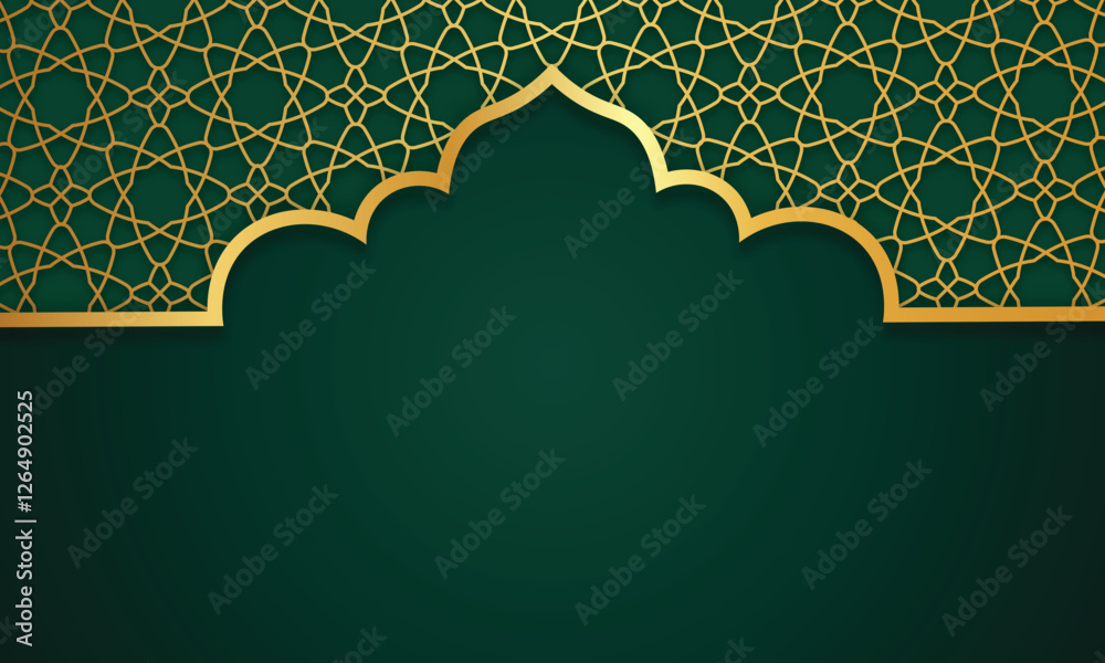 green islamic mosque with moroccan pattern ornament frame border Banner blank Decoration