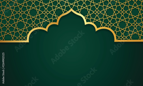 green islamic mosque with moroccan pattern ornament frame border Banner blank Decoration