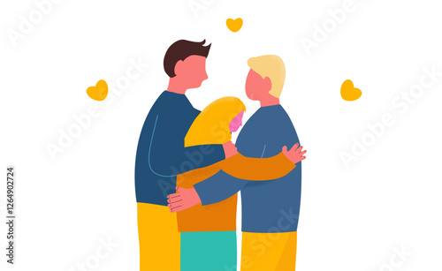 Love triangle. Broken heart near love triangle of couple and girl suffering from unrequited sympathy for man