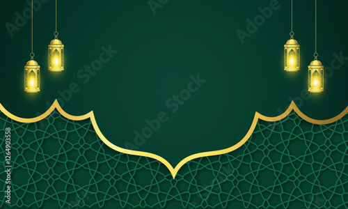 green islamic mosque with moroccan seamless pattern ornament frame border Banner with copy space Decoration