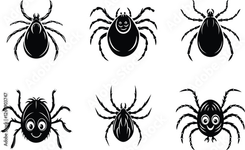 Cute and funny Tick silhouette vector illustration set, Tick line art vector, Tick isolated vector icon design
