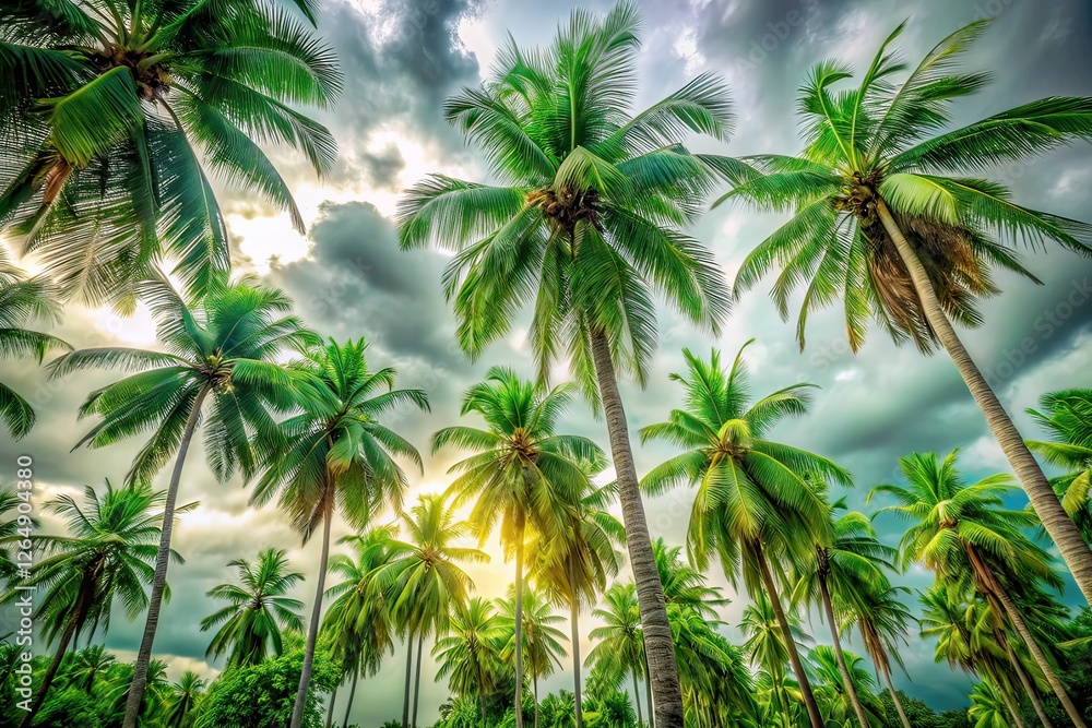 Dramatic Panning Palm Trees Low Angle Cloudy Day Bokeh Dramatic Panning Palm Trees Low Angle Cloudy Day Bokeh
