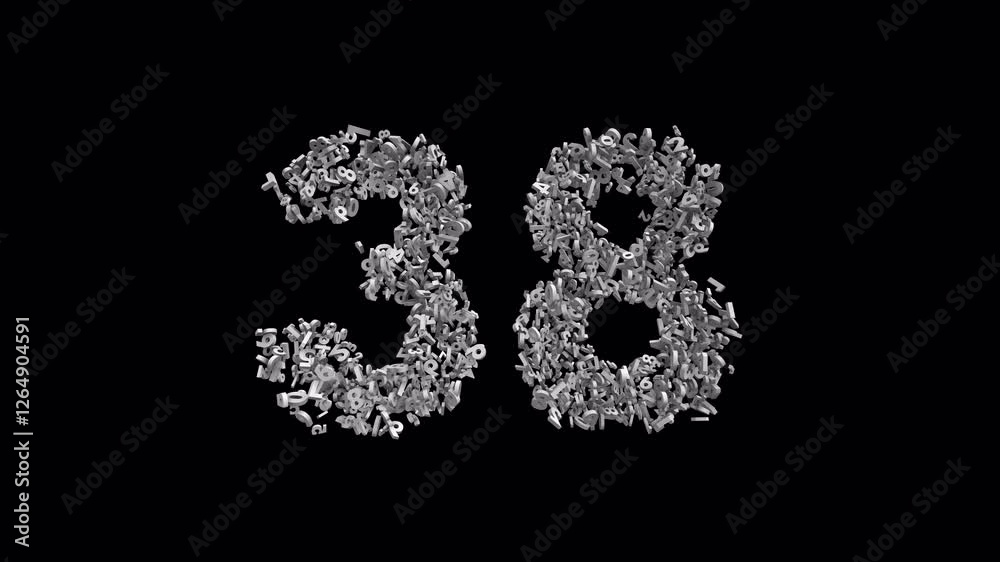 Number 38 Made of Numbers with Alpha Channel. 3D Font Number Animation. Transparent Background Number 38 Made of Numbers with Alpha Channel. 3D Font Number Animation. Transparent Background