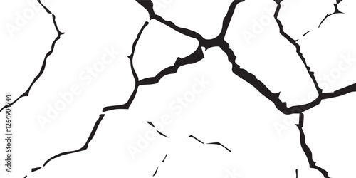 Vector Cracked Surface Textures with Earthquake Damage to Land, Floor, and Wall Surfaces in Black, White, and Grey, Perfect for Simulating the Aftermath of Earthquake Destruction.
