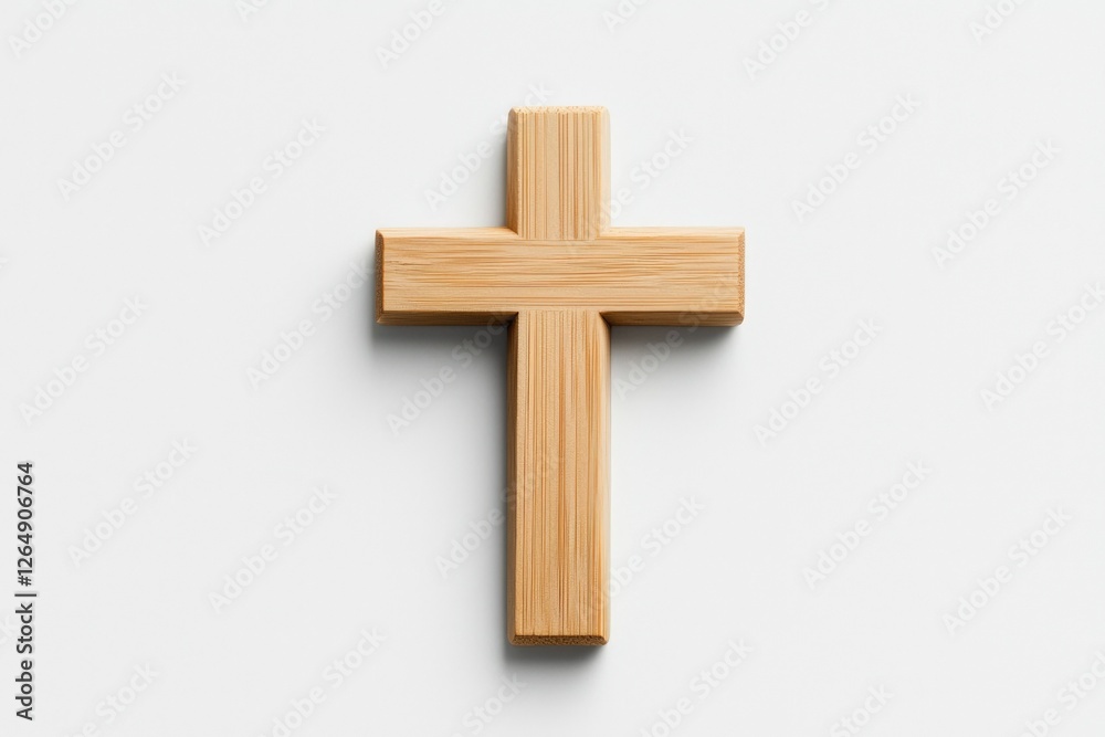 Simple wooden cross resting on a white surface, ideal for religious themes Simple wooden cross resting on a white surface, ideal for religious themes