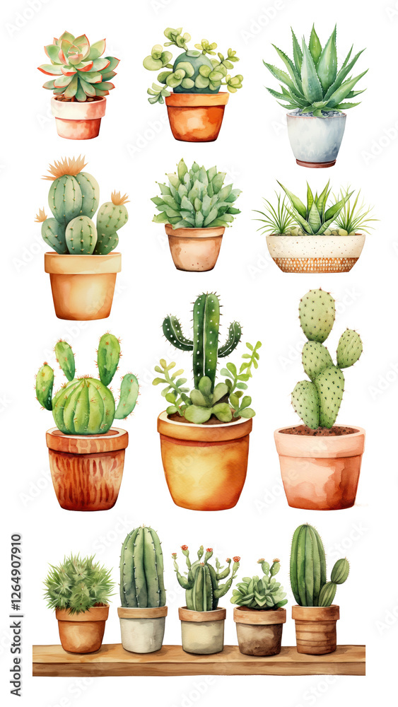 Watercolor cactus png element set, transparent background Watercolor cactus png element set, transparent background