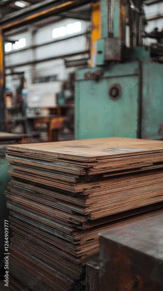 Stacked Plywood Sheets in an Industrial Setting Stacked Plywood Sheets in an Industrial Setting