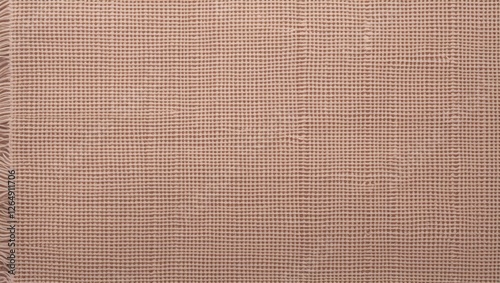 Textured pink fabric background with woven pattern and fringed edges, ideal for textiles and design Copy Space photo