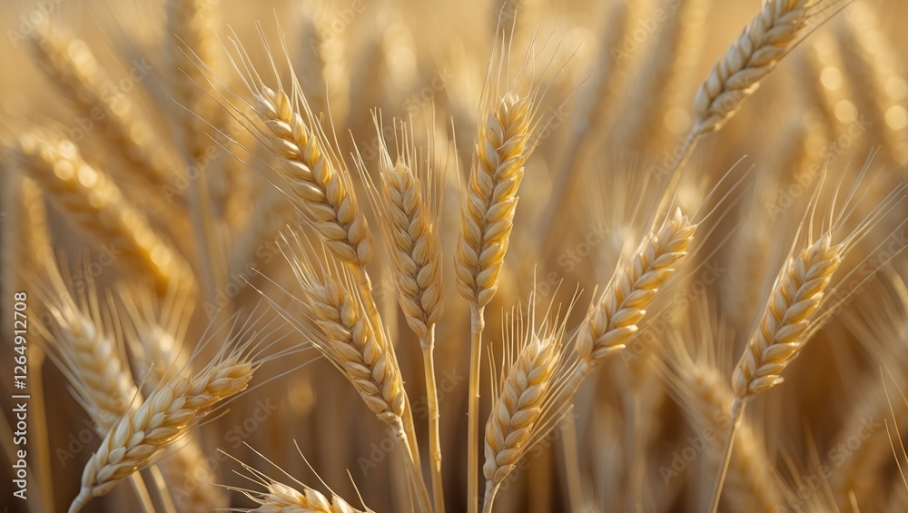 Close-up of golden wheat ears in a field during harvest season with soft natural lighting Copy Space Close-up of golden wheat ears in a field during harvest season with soft natural lighting Copy Space